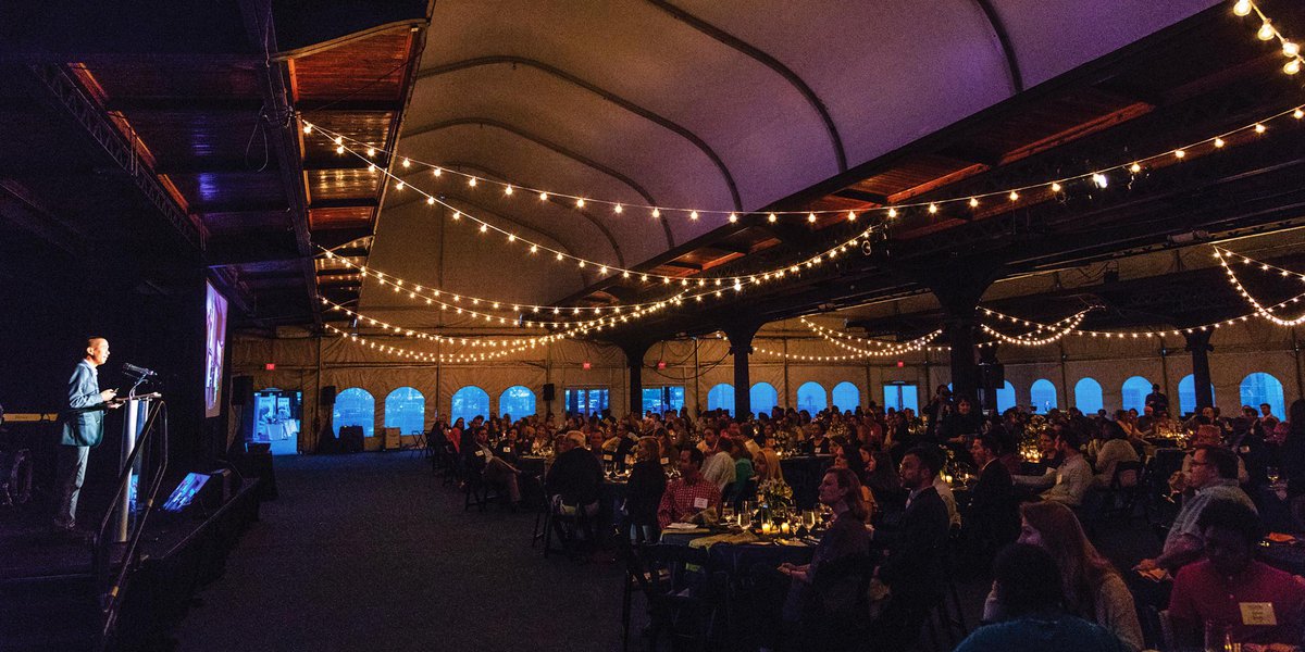 Image of Thalhimer Pavilion lecture at night by Michael Simon